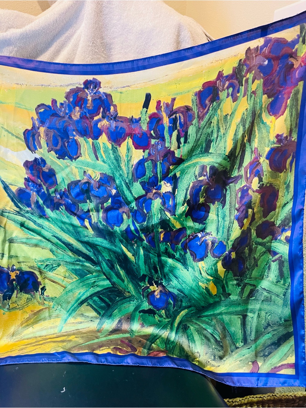 Floral Scarf With Blue Iris Print